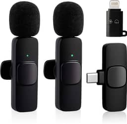 Kit Microfone de Lapela Sem Fio Bluetooth, 2 Unidades, Preto, Plástico ABS, Omnidirecional, Compatível com Android, Câmera e PC, Bateria Recarregável, para Gravação de Vídeo - Premium