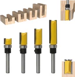 Kit Profissional de Fresas para Tupia, 4 Peças, Haste 1/4 Polegada, Comprimento 56-84mm, Largura 12mm, para Trabalho em Madeira