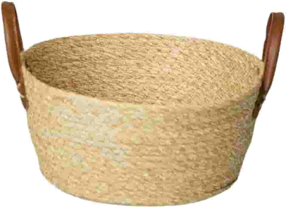 Cesta Mocca em Palha Trançada da Paramount: Cesta Organizadora Multiuso em Fibra Natural, 24x11 cm, Estilo Rústico e Artesanal