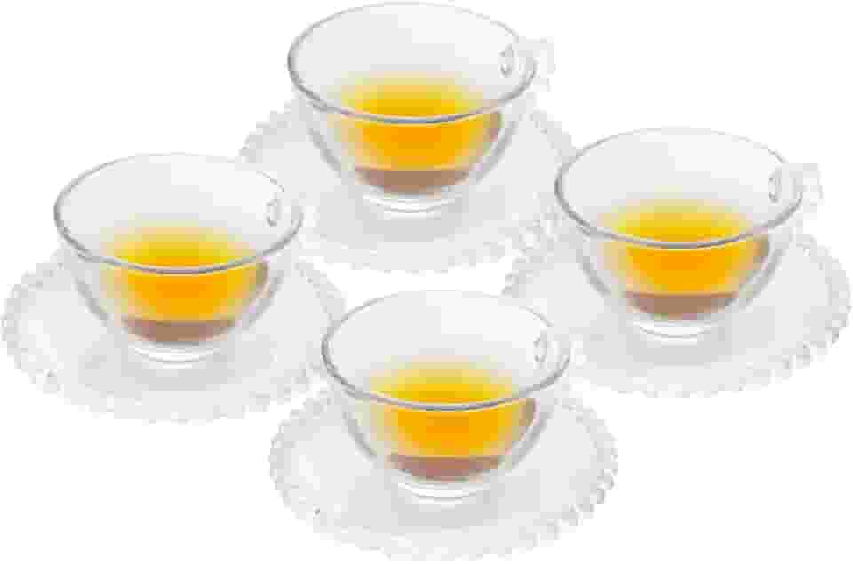 WOLFF - Conjunto 4 Xícaras de Chá de Cristal com Pires 180ml - Linha Pearl