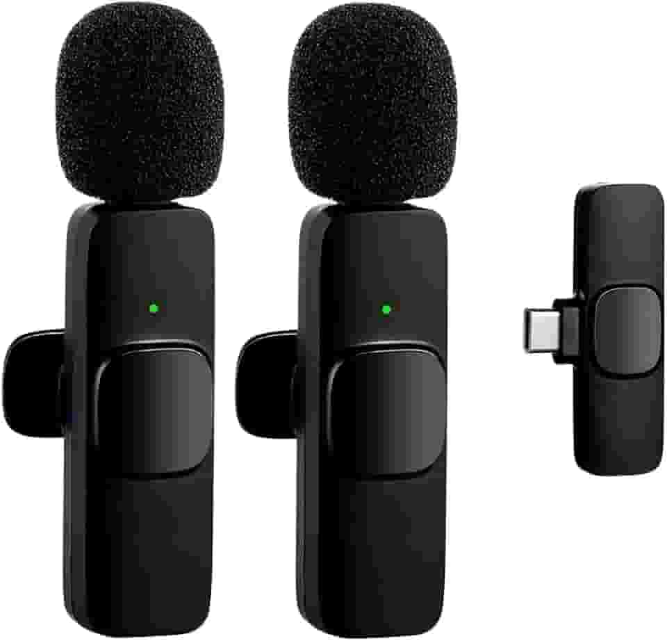 Microfone de Lapela Sem Fio Wireless Tipo C ou Lightning – Transmissão Profissional de Áudio, Alcance de 20 Metros, Ideal para YouTube, TikTok, Reuniões, Palestras e Gravações de Vídeo (Tipo-C)