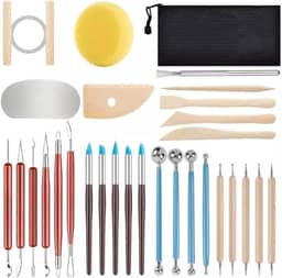 Kit de Ferramentas para Escultura e Modelagem em Cerâmica | 30 Peças de Madeira e Aço Inox | Ideal para Argila, Porcelana e Artesanato