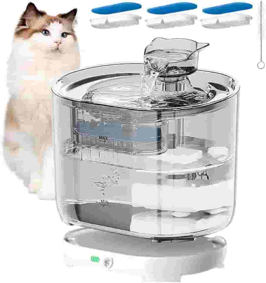 Bebedouro sem fio para gatos 3 filtros, fonte de agua pra gato, bebedouros para animais em ambientes internos, dispensador automático de água para cães, alimentado por bateria recarregável, 2,2 L