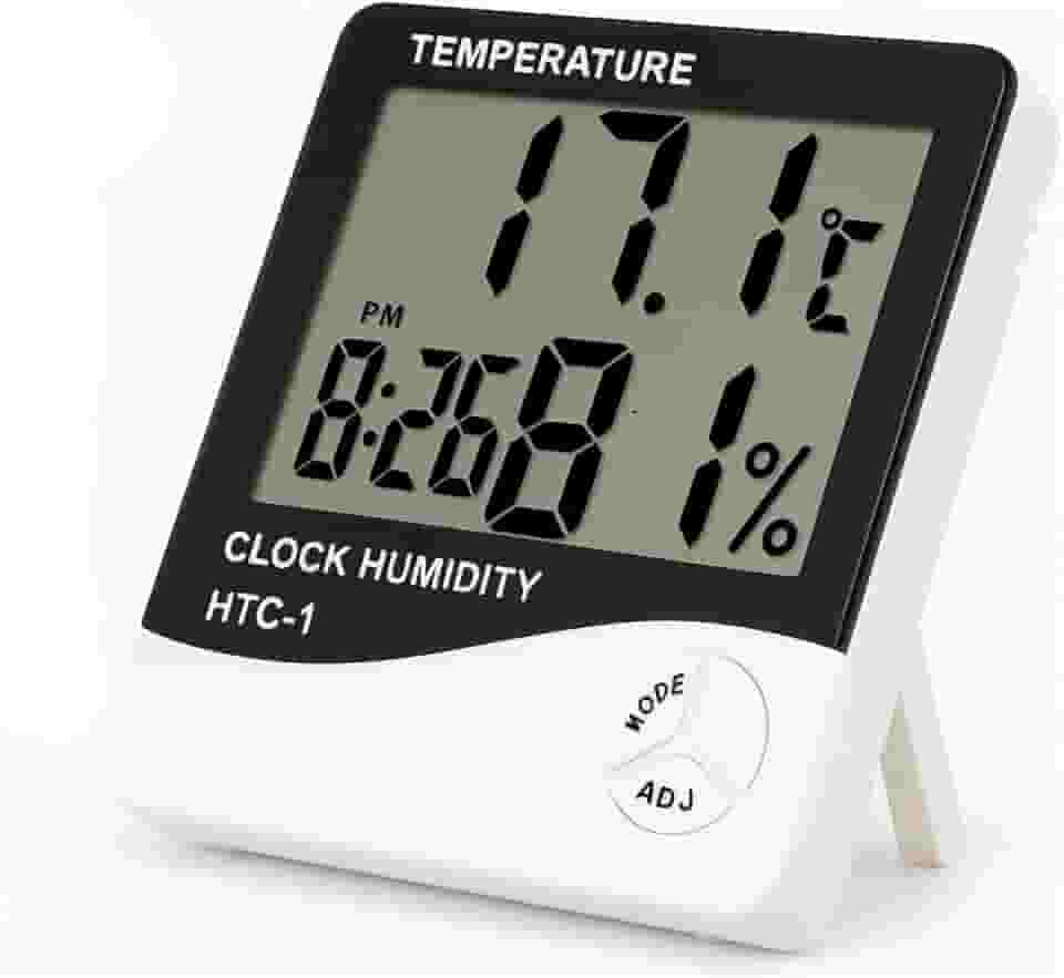 Termômetro e Higrômetro Digital, Modelo: HTC-1, Alta Precisão, Memória de Máx e Mín, Relógio Integrado, Display Fácil Leitura - Qualidade Premium