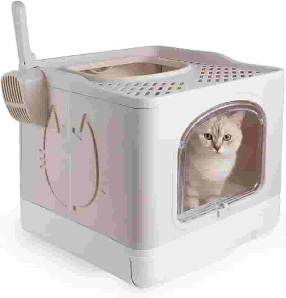 Banheiro Caixa de Areia Para Gatos Fechada Banheiro Toalete Sanitário Anti Odor Pá Grande(Cinza Claro)