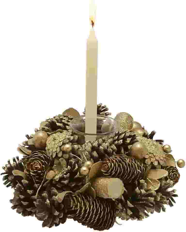 Candelabro Porta Vela Pinhas Dourado Enfeite Natal Decoração Natalina Premium