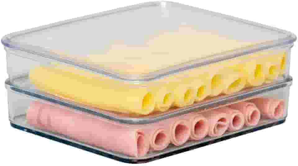 Porta Frios Empilhável Plástico Transparente com Tampa Pote para Presunto e Queijo Duplo Cinquetti
