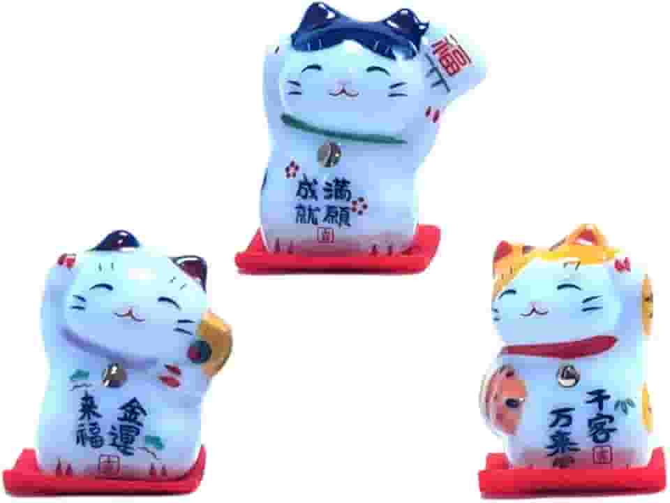 Gatinhos da Sorte Chines, Maneki Neko, Gato da Sorte, DT0318, O Gato da Sorte Japonês é Um Símbolo de Boas-vindas, Boa Sorte e Riqueza na Cultura Japonesa, Atrai Riqueza e Fortuna Para Sua Casa.