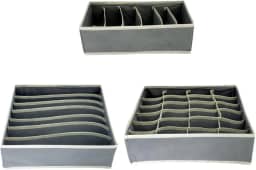 Kit 3 Organizadores de Gaveta Colmeia – 24, 7 e 6 Divisórias – Ideal para Roupas Íntimas, Cuecas, Meias e Biquínis – Práticos, Compactos e Perfeitos para Gavetas e Guarda-Roupas (cinza)