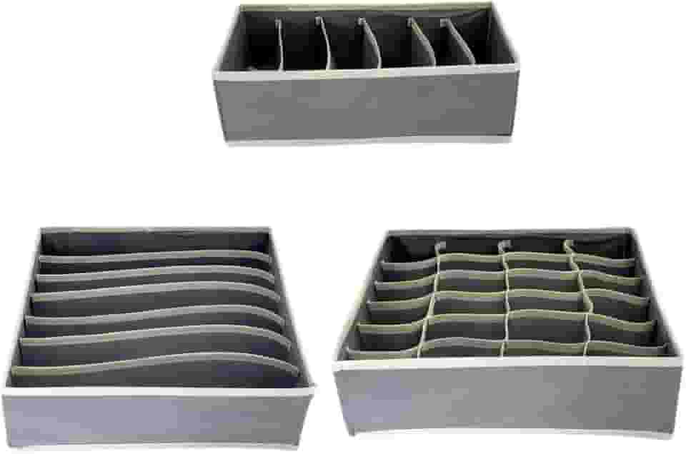Kit 3 Organizadores de Gaveta Colmeia – 24, 7 e 6 Divisórias – Ideal para Roupas Íntimas, Cuecas, Meias e Biquínis – Práticos, Compactos e Perfeitos para Gavetas e Guarda-Roupas (cinza)
