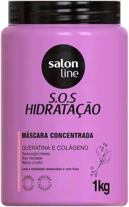 Salon Line, Máscara Capilar, SOS Hidratação, Concentrada, Queratina e Colágeno - Cabelos Lisos, Ondulados, Cacheados e Crespos, 1 Kg
