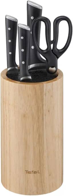 Kit de Facas Tefal com 3 Peças + Tesoura + Cepo Ice Force, Aço Inox Resfriado Alemão, Cabo Ergonômico e Corte Preciso