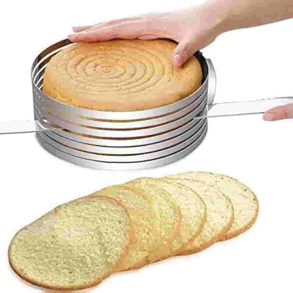 Conjunto Forma Anel Aro Cortador Fatiador Tamanho Regulável Corte 7 Camadas Bolo Confeiteiro 23-30 cm