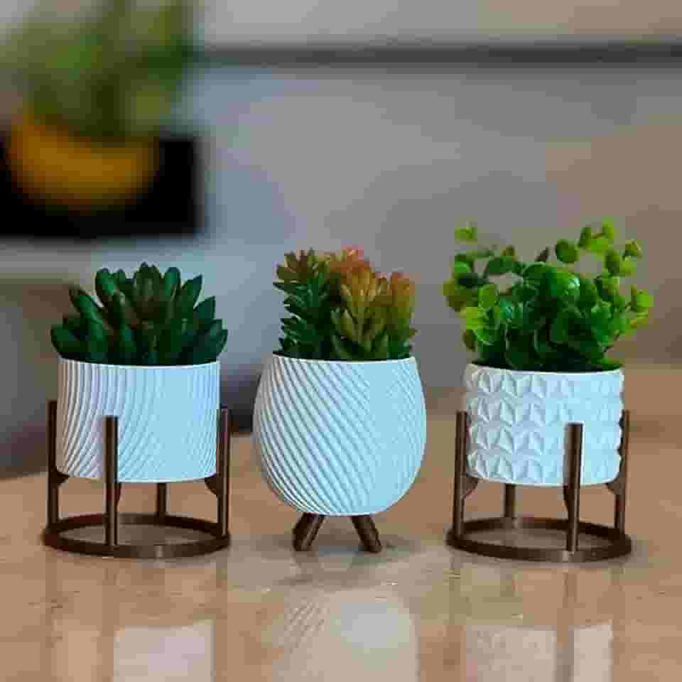 Kit 3 Vasos Decorativos Origami para Plantas Artificiais Suculentas Enfeite Sala Rack Quarto (Branco)