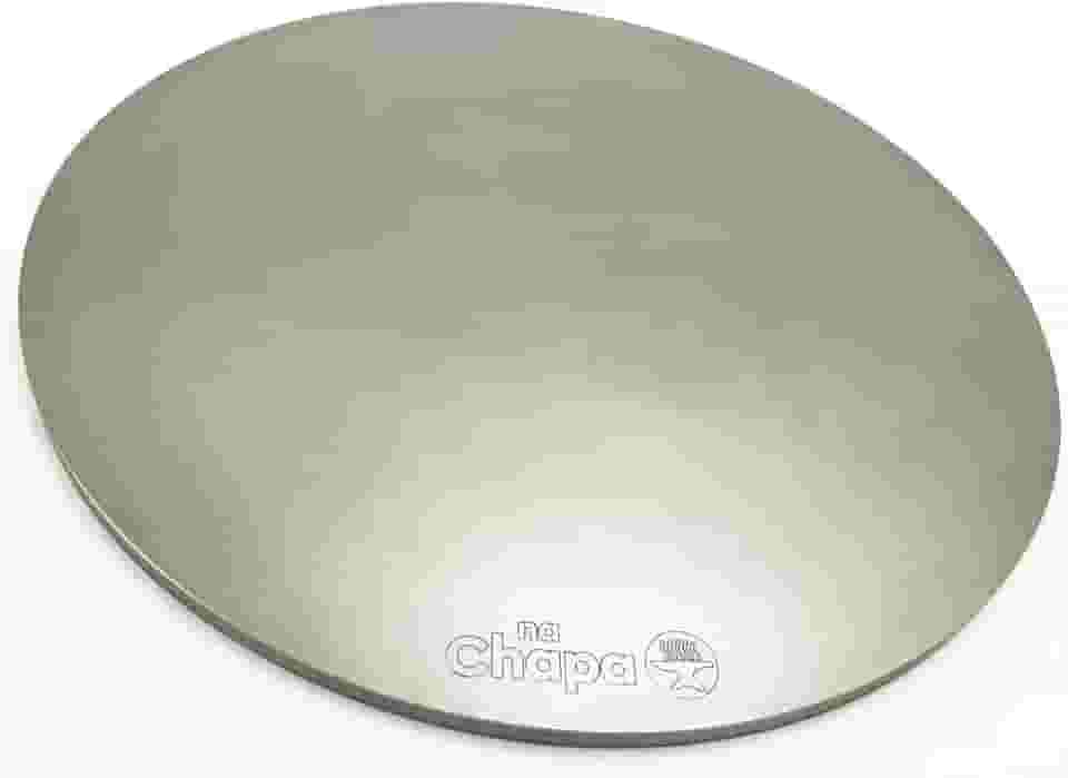 na Chapa Redonda - Pedra refratária de aço para assar pizza em forno residencial e churrasqueira - 35,5cm