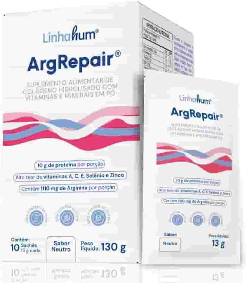ArgRepair | Suplemento Alimentar de Colágeno Hidrolizado com Vitaminas e Minerais em Pó | Caixa com 10 sachês | Sabor Neutro