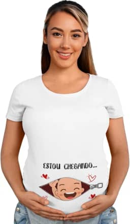 Camiseta Gestante 'Estou Chegando' - Chá de Bebê