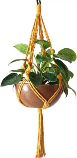 Suporte Corda Para Pendurar Vasos de Plantas 70 cm Cor Mostarda Arte Macrame