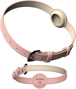 Coleira Para Rastreador AirTag Gps Cachorro Cães Cão Pet Personalizada Com Nome E Telefone Identificação (Rosa, M)