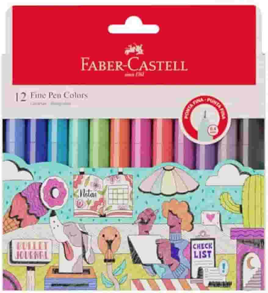 Caneta Ponta Fina, Faber-Castell, Fine Pen Colors, FPB/ES1ZF, 12 Cores