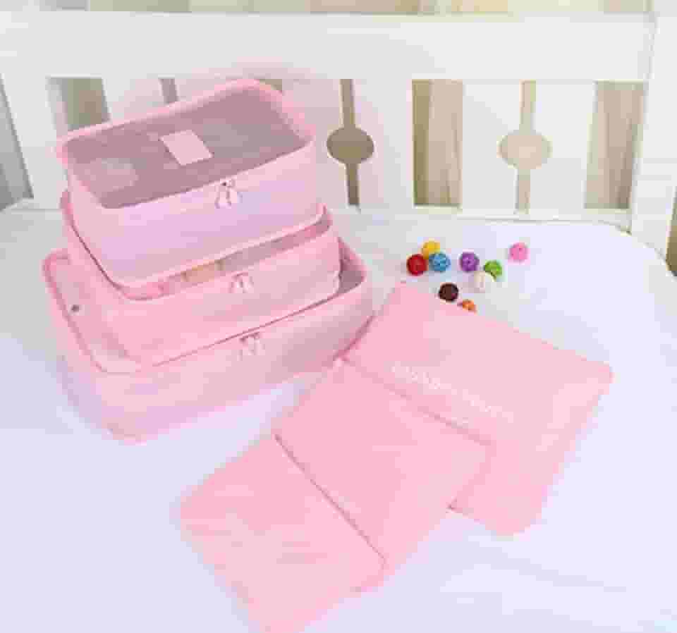 Kit Organizador de Mala de Viagem Prático 6 Peças Necessaires (Rosa Claro)