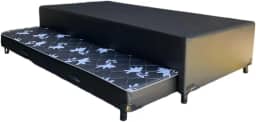 Bicama Solteiro Sintético Preto, base box com cama auxiliar