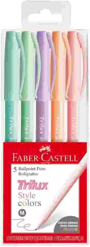 Caneta Esferográfica, Faber-Castell, Trilux Style Colors, Cores Pastéis,5 Unidades