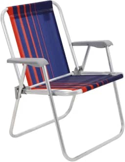 Cadeira de Praia Tramontina Samoa Alta em Alumínio com Assento Azul Escuro e Laranja