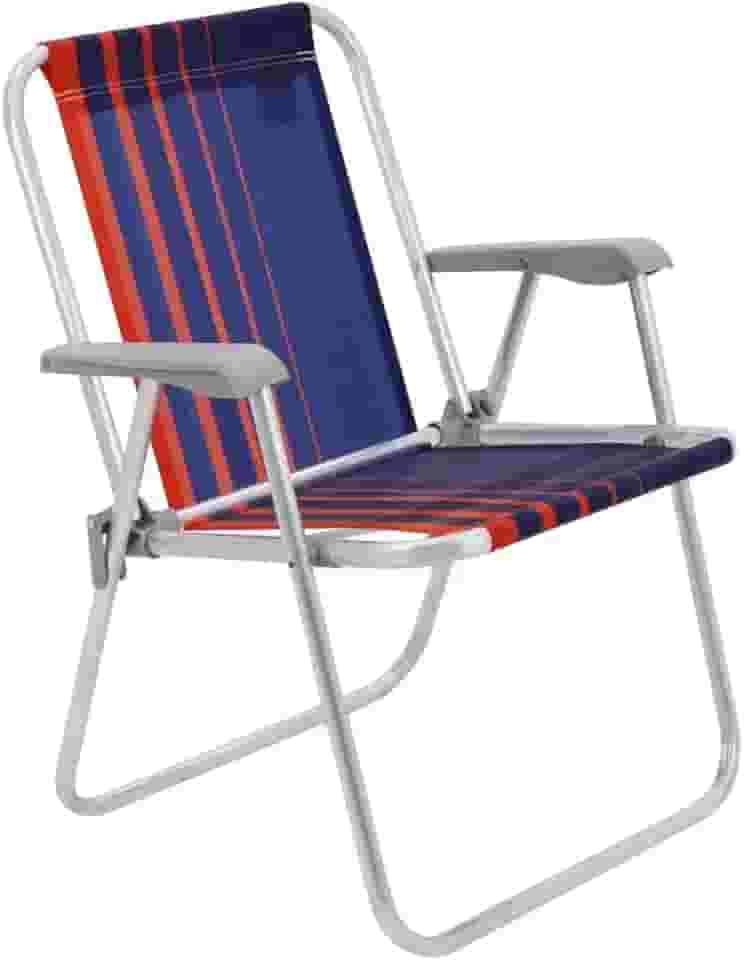 Cadeira de Praia Tramontina Samoa Alta em Alumínio com Assento Azul Escuro e Laranja