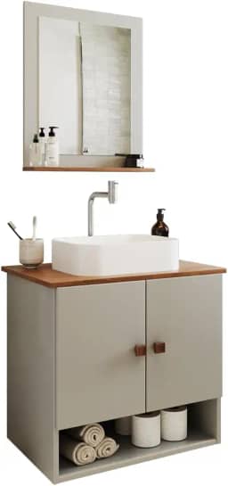 Gabinete Arm Banheiro Deli 2 Portas com Cuba Oxford Branca (Off White/Nature)