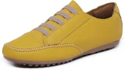 Tênis Feminino Sapatênis Mocassim Mocatênis Couro Legítimo Amarelo - N° 33 Até 42