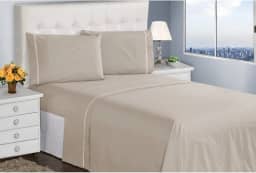 Jogo de Cama Casal Queen King Lençol Fronhas 400 Fios 4 Peças Ponto Palito Casa Dona (King, Capuccino)