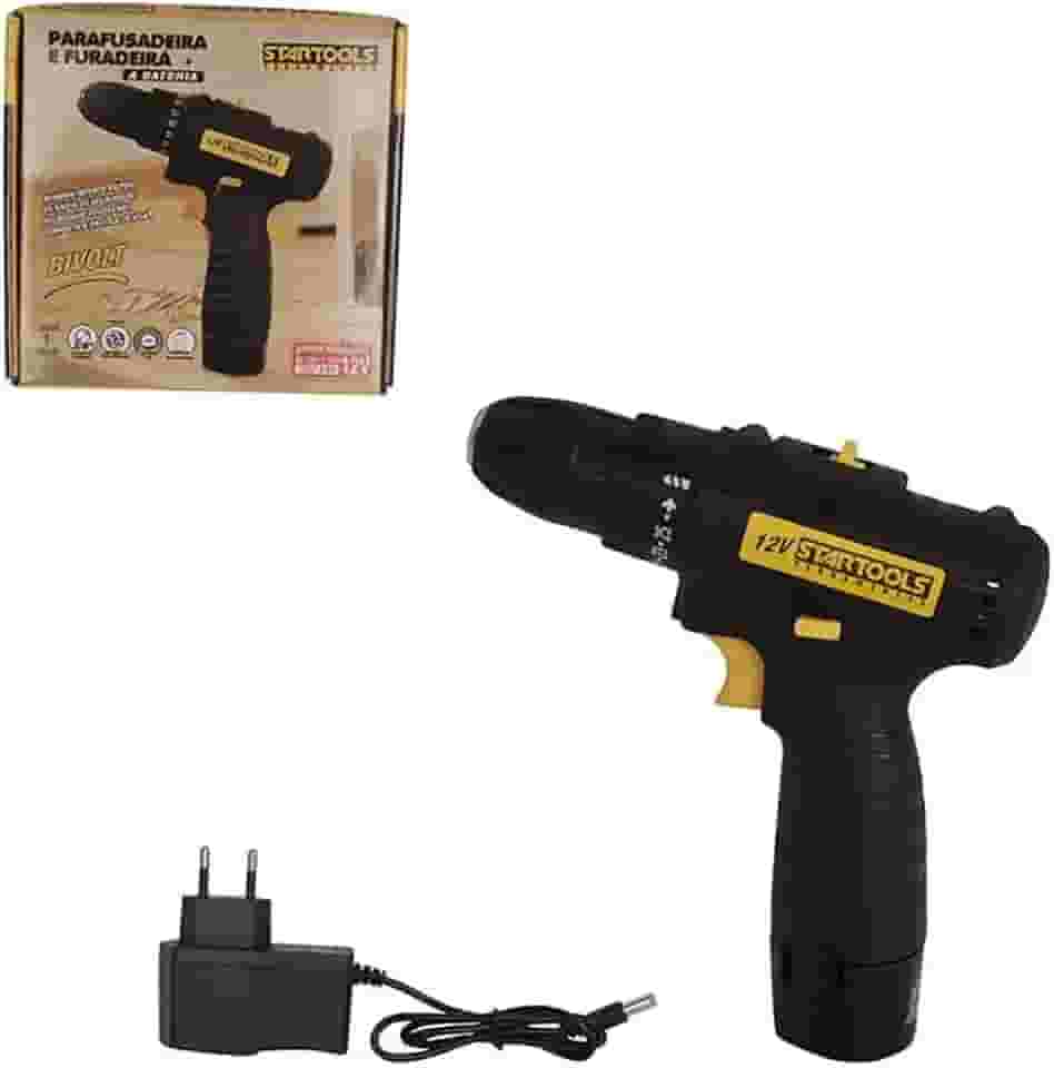 Furadeira Parafusadeira 12V Recarregável com Mandril 10mm, LED, Torque Ajustável