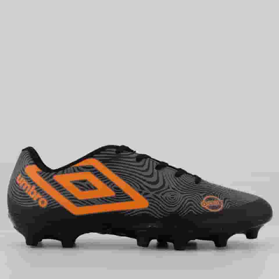 Chuteira Umbro Orbit Campo Preta e Laranja