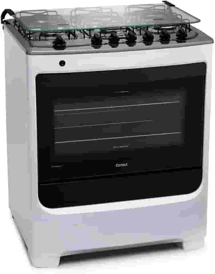 Fogão Consul 6 bocas Branco com botões removíveis e vidro interno vedado - CFS6NAB BIVOLT