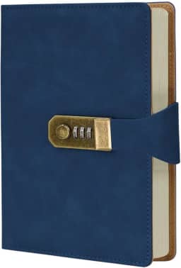 LUMAI Caderno Diário com Cadeado e Senha A5 288 Páginas Capa Couro Sintético Pautado Agenda Privado Feminino Masculino Anotações Escola Trabalho Viagem Segredo Pensamentos (Azul)