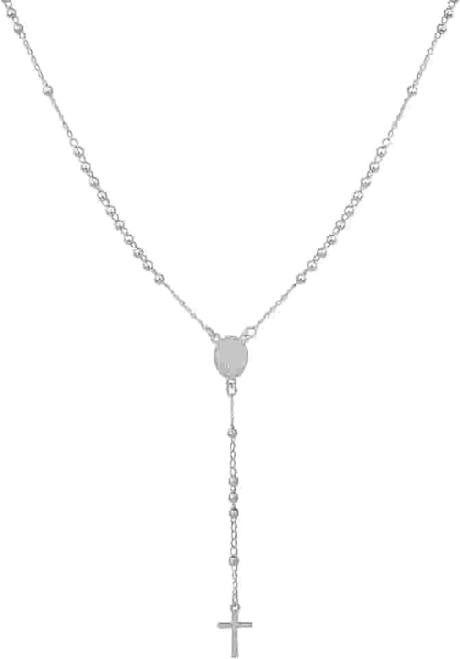 Terço Feminino de Pescoço 50 cm Aço inoxidável 316l Cores Dourado Prata Medalha de São Bento Hipoalérgico Não Escurece Antialérgico