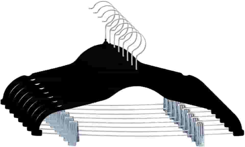 Kit 10 Cabides Veludo Presilha Preto Adulto Grande Reforçado Premium Calça Saia Camiseta