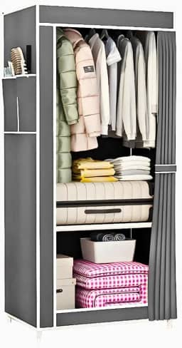 Guarda Roupa Closet Dobrável Organizador com Capa de Tecido 1 Porta - CINZA, uma porta