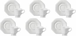 Estojo com 6 Xícaras Chá com Pires em Porcelana- Modelo Octogonal Prisma - Branca - fabricado pela Schmidt