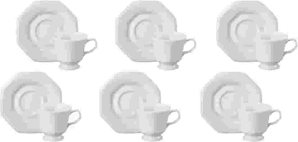 Estojo com 6 Xícaras Chá com Pires em Porcelana- Modelo Octogonal Prisma - Branca - fabricado pela Schmidt