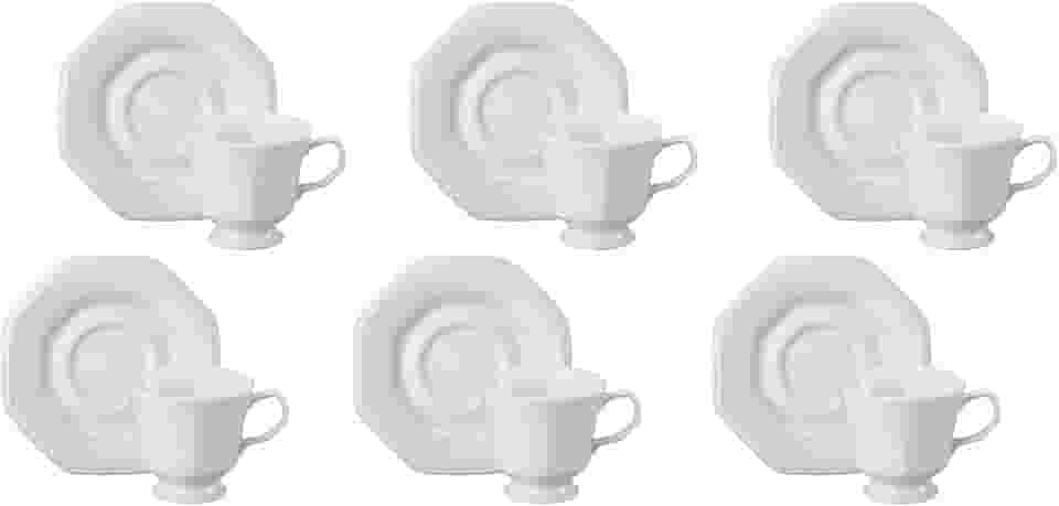 Estojo com 6 Xícaras Chá com Pires em Porcelana- Modelo Octogonal Prisma - Branca - fabricado pela Schmidt