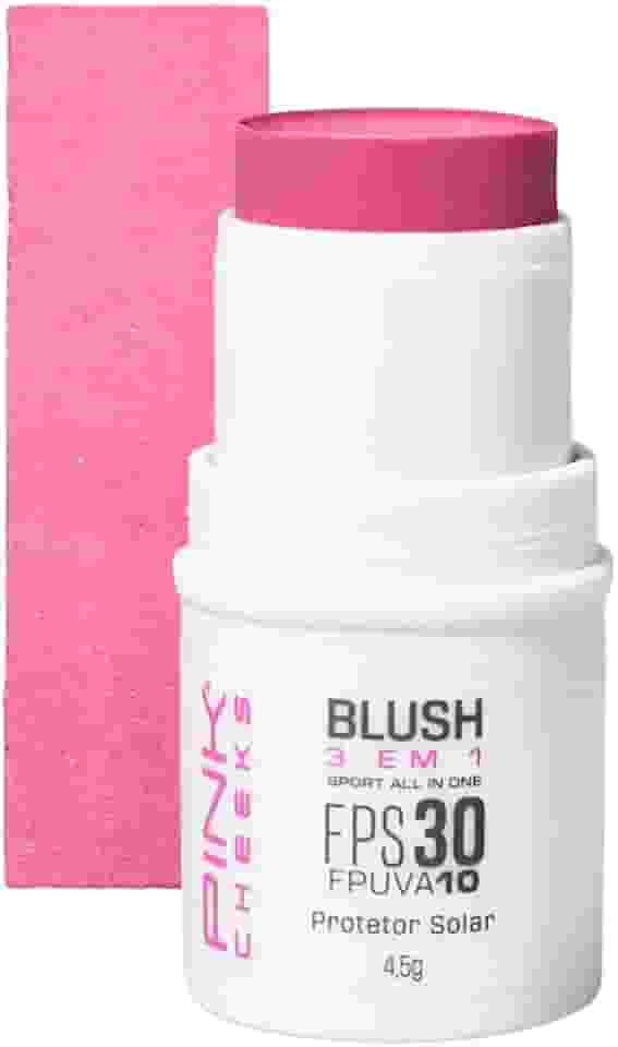 Blush em Bastão 3 em 1 Pink Cheeks 4,5g - Resistente Água Esporte Beleza Solar Maquiagem Sombra Radicais Livres Textura Pele, Pink Cheeks (Pink Berry)