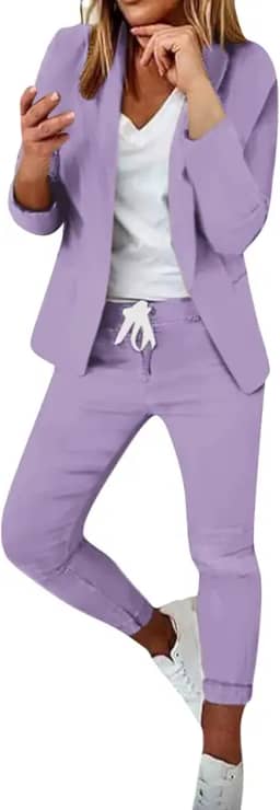 Conjunto de terno feminino primavera 2024 elegante casual trabalho de 2 peças para escritório blazer frente aberta e calça conjuntos sólidos #40