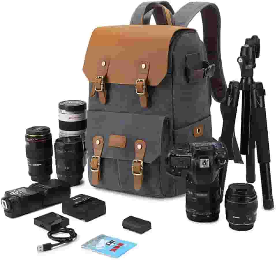 Mochila vintage de grande capacidade para câmera ao ar livre com compartimento para laptop de 15,6 polegadas para mulheres e homens, à prova d'água, mochila para câmera, SLR e tripé, bolsa de