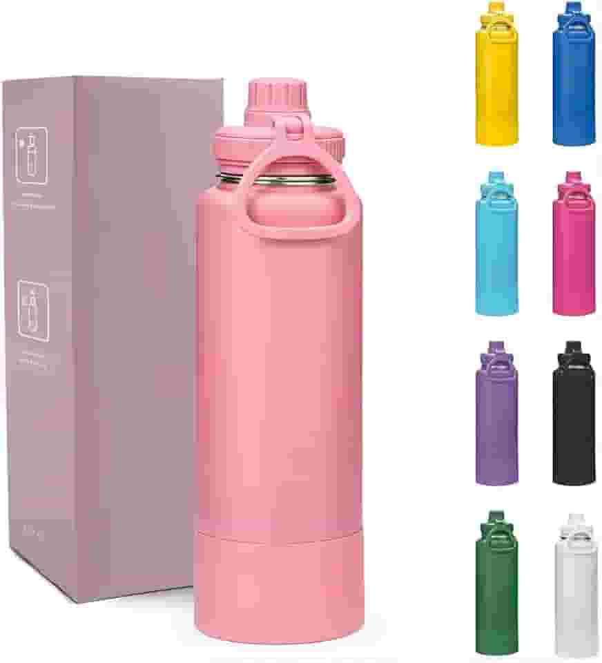 Kirk Garrafa Térmica 800ml Profissional | Aço Inox 304, Dupla Camada a Vácuo, Base Antiderrapante | Mantém Gelado por 24h e Quente por 12h, Tampa com Bico Esportivo (Rosa Claro)