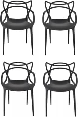 Kit Conjunto 4 Cadeiras Allegra Polipropileno com Encosto Moderna Versátil para Sala de Jantar Cozinha Bar Restaurante Jardim Varanda Cafeteria Shopping Salão de Festas Preto