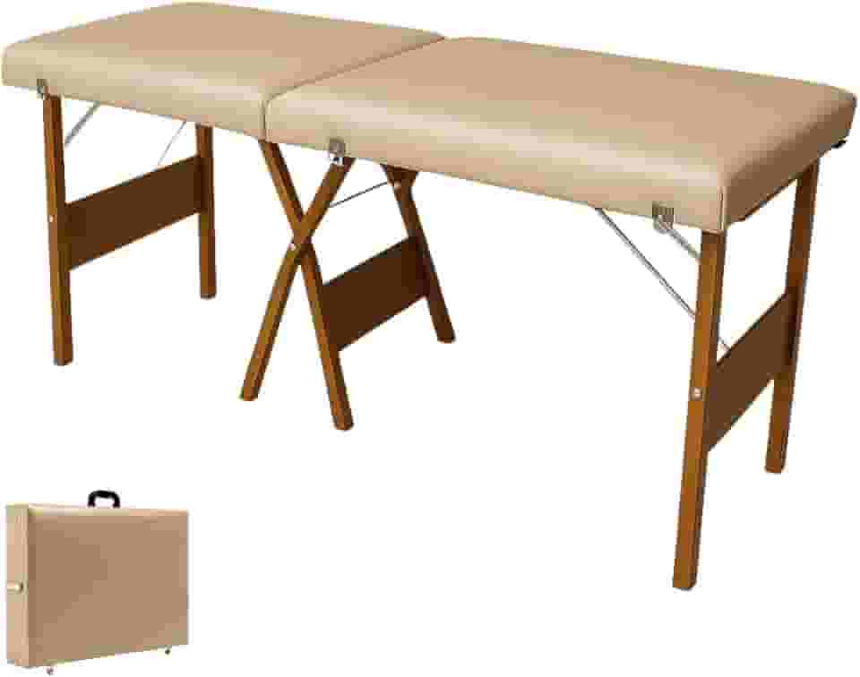 Maca Dobrável Portátil Com Rodinhas 200kg Rodizio Estética Massagem Tauagem (Bege)