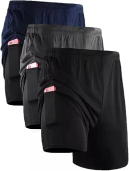Kit 3 Shorts Masculino 2 Em 1 Bermuda Para Treino Bolso Interno