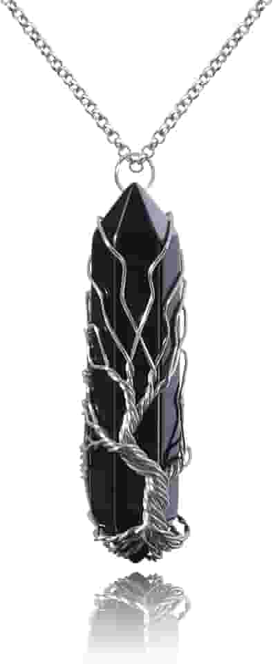 Colar de cristal de cura árvore da vida envolto em fio de pedra natural com pingente hexagonal Reiki espiritual quartzo joia de pedra preciosa para mulheres e homens
